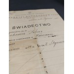 Świadectwo, Państwowe Zakłady Inżynierji Fabryki Samochodów F.S.O.P, Warszawa, 1935 r.