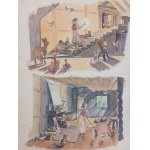 Królewna Śnieżka - zestaw 3 projektów ilustracji -z 1943 r. - akwarela