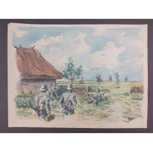 Watercolor depicting soldiers, 1942.