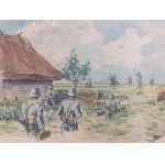 Watercolor depicting soldiers, 1942.