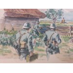 Watercolor depicting soldiers, 1942.