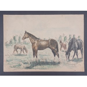 Watercolor with horses
