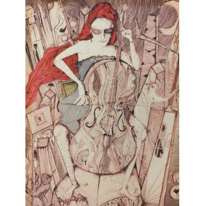 Grafika barwna 8/100, wiolonczelistka