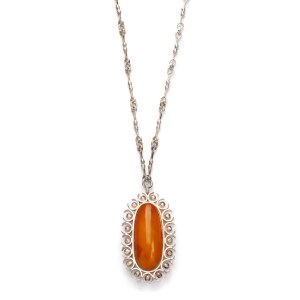 Henry LULA (b. 1930), Silver pendant with amber and chain, 1990-1997