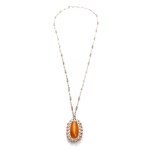Henry LULA (b. 1930), Silver pendant with amber and chain, 1990-1997