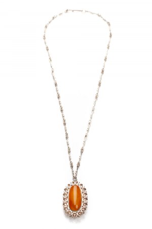 Henry LULA (b. 1930), Silver pendant with amber and chain, 1990-1997