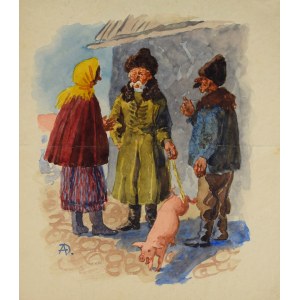 Andrzej DWORAK(?-?), Vidiecky obchod, akvarel