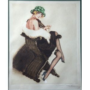 Max Brüning (1887-1968), Woman on a Chair, erotic, etching, 1930s.