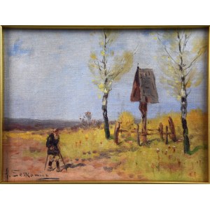 Adam SETKOWICZ (1876-1945), Przed kapliczką, olej na płótnie.