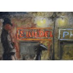 Noční procházka v dešti, Lvov?, polský malíř, (Emil Schinagel?), 30. léta 20. století.