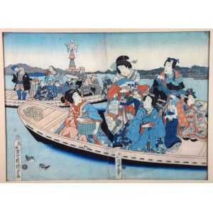 Utagawa KUNISADA II (1823-1880), Kobiety na łodzi - dyptyk, drzeworyt, XIX w.