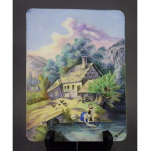 Porcelain plaque with miniature, Carl Tielsch, Walbrzych, 19th century.