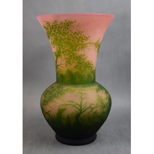 Grande vaso Art Nouveau in vetro cammeo, Francia, firmato, 1920 circa.
