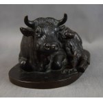 Okimono Garçon dormant à côté d'un buffle, bronze, JAPON, Meiji, Signé.