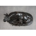 Okimono Garçon dormant à côté d'un buffle, bronze, JAPON, Meiji, Signé.