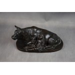 Okimono Garçon dormant à côté d'un buffle, bronze, JAPON, Meiji, Signé.