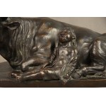 Okimono Garçon dormant à côté d'un buffle, bronze, JAPON, Meiji, Signé.