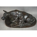 Okimono Garçon dormant à côté d'un buffle, bronze, JAPON, Meiji, Signé.