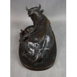 Okimono Garçon dormant à côté d'un buffle, bronze, JAPON, Meiji, Signé.