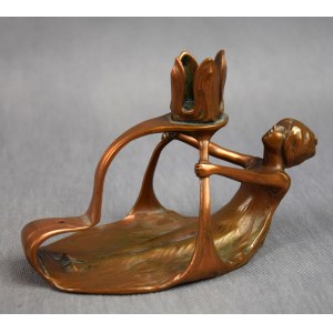 Jugendstil-Kerzenhalter 'Nymphe', Bronze, Wien, um 1900.