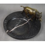 Großer Visitenkartenhalter mit Wildschwein, Jagd, Bronze, Marmor, 1920er Jahre.