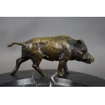 Großer Visitenkartenhalter mit Wildschwein, Jagd, Bronze, Marmor, 1920er Jahre.