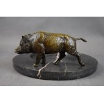 Großer Visitenkartenhalter mit Wildschwein, Jagd, Bronze, Marmor, 1920er Jahre.