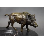 Großer Visitenkartenhalter mit Wildschwein, Jagd, Bronze, Marmor, 1920er Jahre.