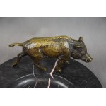 Großer Visitenkartenhalter mit Wildschwein, Jagd, Bronze, Marmor, 1920er Jahre.