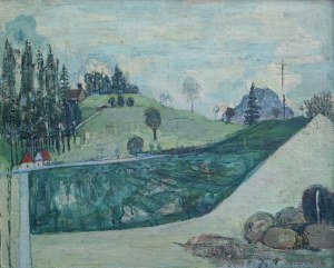 Joseph Pressmane (1904-1967), Pejzaż z domami, 1958