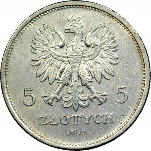 5 złotych 1930, GŁĘBOKI SZTANDAR, menniczy, wspaniały