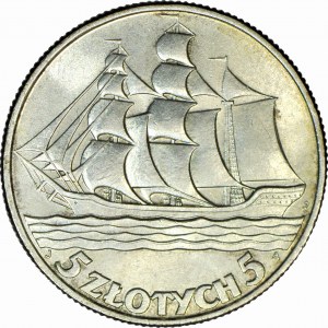 5 gold 1936 Sailing ship, mint, magnificent