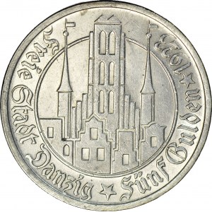 Free City of Gdansk, 5 guilders 1923, St. Mary's Church, minted