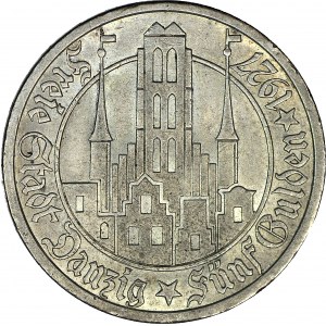 Free City of Gdansk, 5 guilders 1927, St. Mary's Church, minted