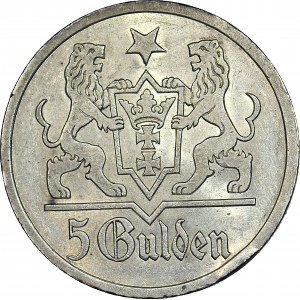 Free City of Gdansk, 5 guilders 1927, St. Mary's Church, minted