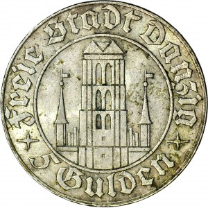 Free City of Gdansk, 5 guilders 1932, St. Mary's Church, beautiful