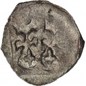 R-, Władysław Jagiełło, 1386-1434, Denar z dwoma kulami nad koroną