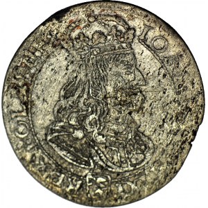 Jan II Kazimierz, Szóstak 1667 TLB, Bydgoszcz, kwiatek między tarczami