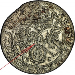 Jan II Kazimierz, Szóstak 1667 TLB, Bydgoszcz, kwiatek między tarczami