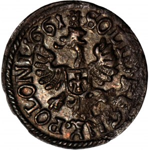 Jan Kazimierz, Szeląg 1661, Ujazdów, rozeta na orłem, piękny