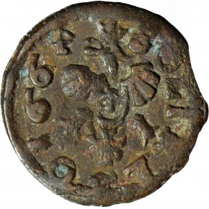 RR-, Jan Kazimierz, Szeląg koronny 1664, odwrócona cyfra 4, falsyfikat z epoki