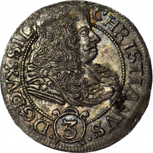 Silesia, Chrystian Wallachian, 3 krajcary 1670, BRZEG, LAST YEAR OF BEATING!
