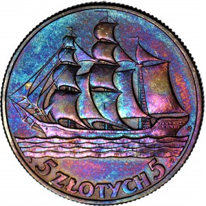 5 gold 1936 Sailing ship, mint, great patina
