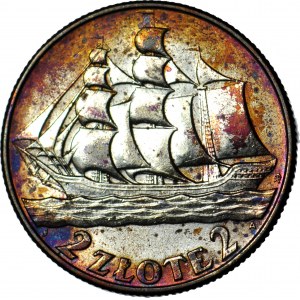 2 Gold 1936 Sailing ship, mint, sensational patina