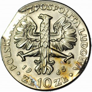 RR-, 10 Gold 1965 7th Centuries of Warsaw - Nike, DESTRUKT, disc punching error