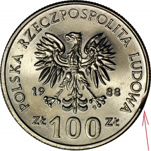 100 gold 1988 Hedwig, disc punching error and fading monogram