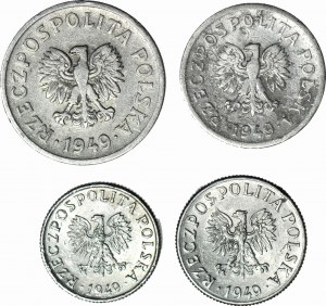 Sada 4 kusů - 1, 2, 10, 20 haléřů 1949, hliník