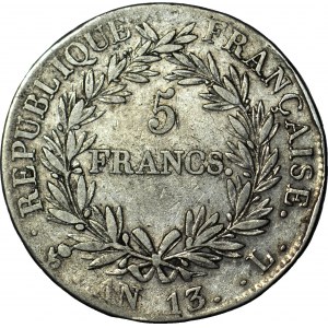 Francja, Napoleon I, 5 Franków Paryż 1804 A, rzadkie