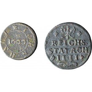 Germany, 4 haler 1754 Aachen, England token 1666, set of 2.