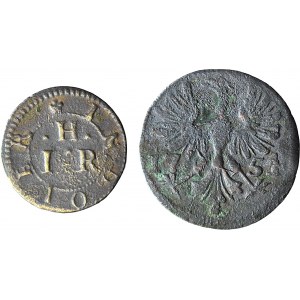 Germany, 4 haler 1754 Aachen, England token 1666, set of 2.